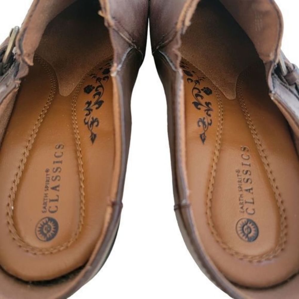 Earth Spirit brown leather mules 2 inch heels clogs size 8.5 - Picture 3 of 6